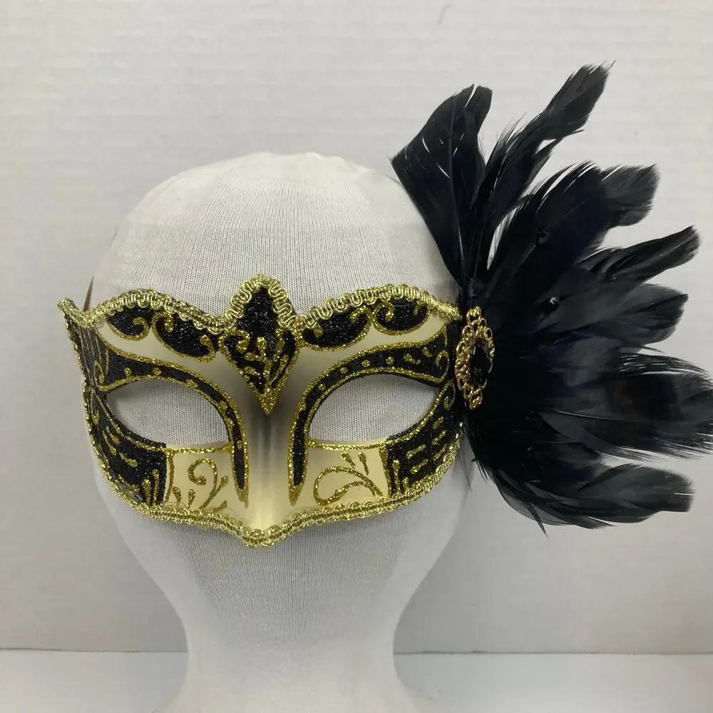 Venetian Mardi Gras Masquerade Masks Textured Lace Feathers Gems Swan Lot of 4